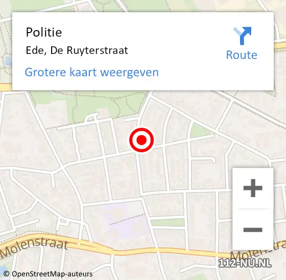 Locatie op kaart van de 112 melding: Politie Ede, De Ruyterstraat op 18 juni 2022 15:01