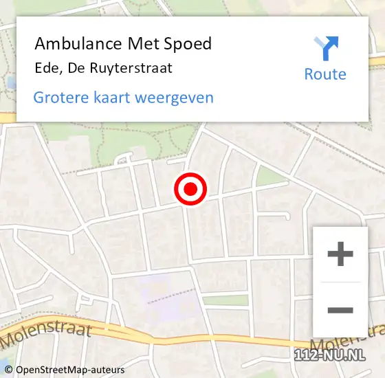 Locatie op kaart van de 112 melding: Ambulance Met Spoed Naar Ede, De Ruyterstraat op 18 juni 2022 15:01