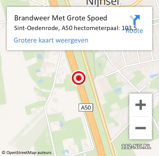 Locatie op kaart van de 112 melding: Brandweer Met Grote Spoed Naar Sint-Oedenrode, A50 hectometerpaal: 103,5 op 18 juni 2022 15:03