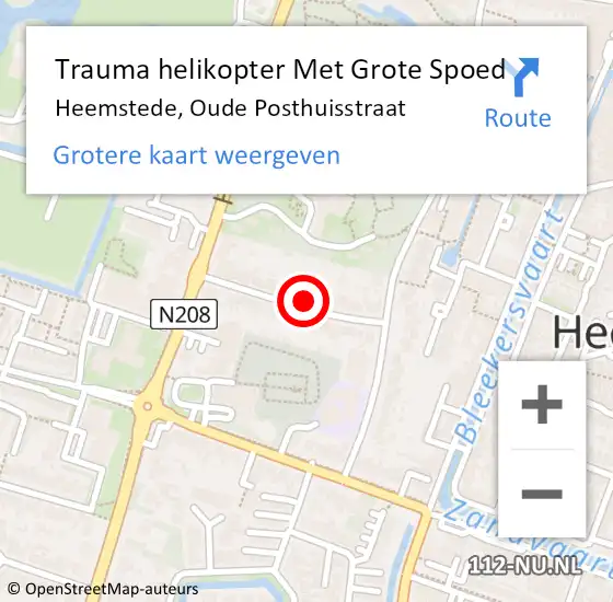 Locatie op kaart van de 112 melding: Trauma helikopter Met Grote Spoed Naar Heemstede, Oude Posthuisstraat op 18 juni 2022 15:25