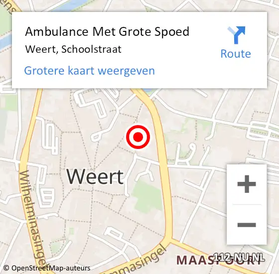 Locatie op kaart van de 112 melding: Ambulance Met Grote Spoed Naar Weert, Schoolstraat op 18 juni 2022 15:29