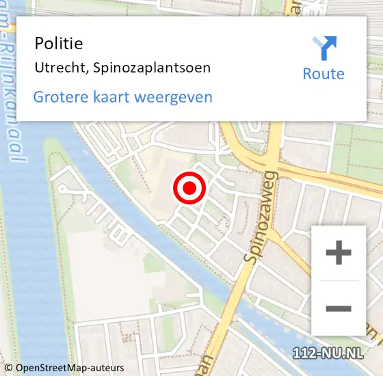 Locatie op kaart van de 112 melding: Politie Utrecht, Spinozaplantsoen op 18 juni 2022 15:35