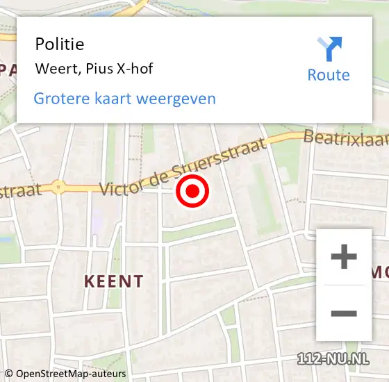 Locatie op kaart van de 112 melding: Politie Weert, Pius X-hof op 18 juni 2022 15:49