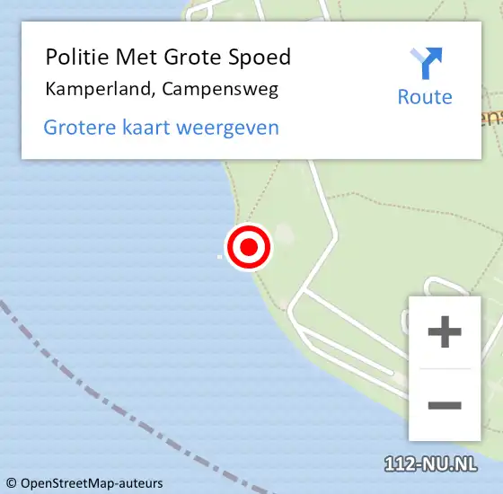 Locatie op kaart van de 112 melding: Politie Met Grote Spoed Naar Kamperland, Campensweg op 18 juni 2022 15:49