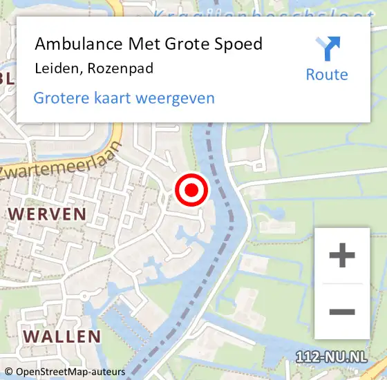 Locatie op kaart van de 112 melding: Ambulance Met Grote Spoed Naar Leiden, Rozenpad op 18 juni 2022 16:43
