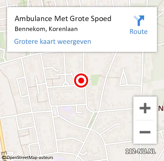 Locatie op kaart van de 112 melding: Ambulance Met Grote Spoed Naar Bennekom, Korenlaan op 18 juni 2022 16:47