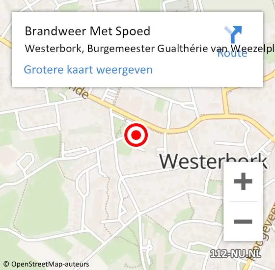 Locatie op kaart van de 112 melding: Brandweer Met Spoed Naar Westerbork, Burgemeester Gualthérie van Weezelplein op 18 juni 2022 16:50