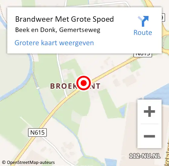 Locatie op kaart van de 112 melding: Brandweer Met Grote Spoed Naar Beek en Donk, Gemertseweg op 18 juni 2022 16:54