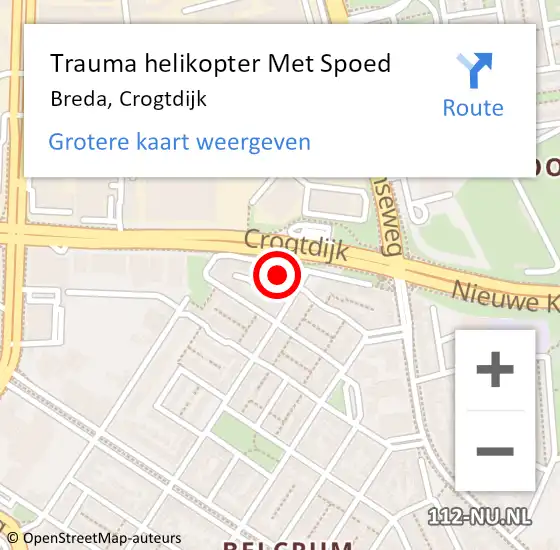 Locatie op kaart van de 112 melding: Trauma helikopter Met Spoed Naar Breda, Crogtdijk op 18 juni 2022 17:01