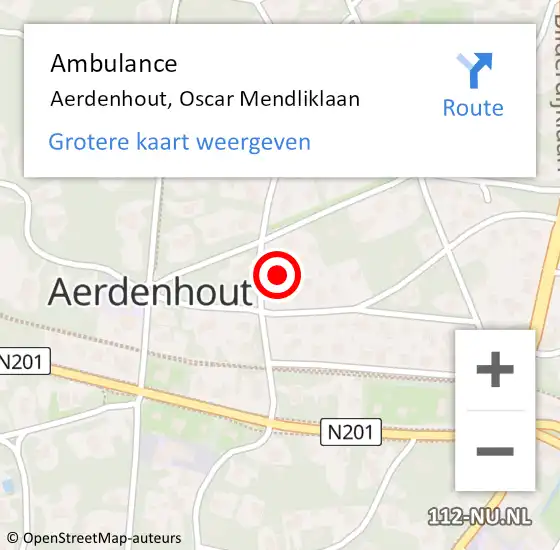 Locatie op kaart van de 112 melding: Ambulance Aerdenhout, Oscar Mendliklaan op 18 juni 2022 17:03