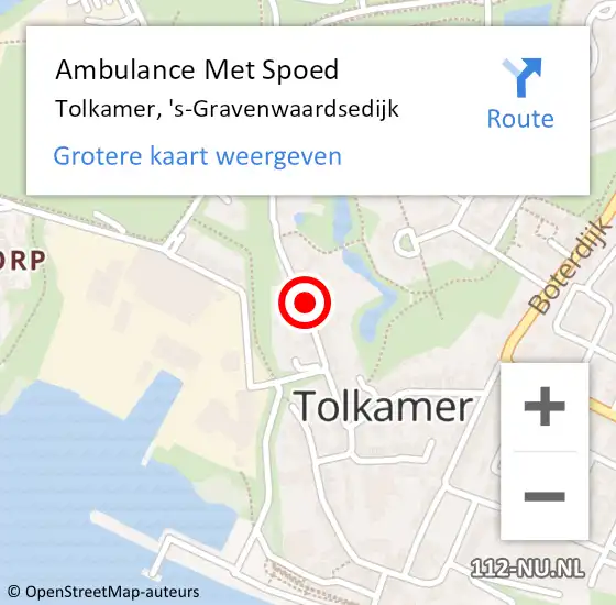 Locatie op kaart van de 112 melding: Ambulance Met Spoed Naar Tolkamer, 's-Gravenwaardsedijk op 18 juni 2022 17:05