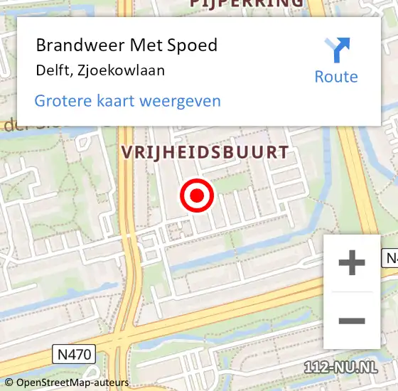 Locatie op kaart van de 112 melding: Brandweer Met Spoed Naar Delft, Zjoekowlaan op 18 juni 2022 17:16