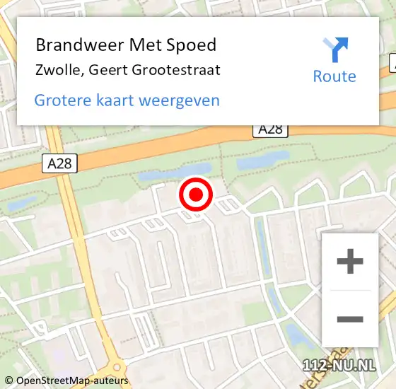 Locatie op kaart van de 112 melding: Brandweer Met Spoed Naar Zwolle, Geert Grootestraat op 18 juni 2022 17:25