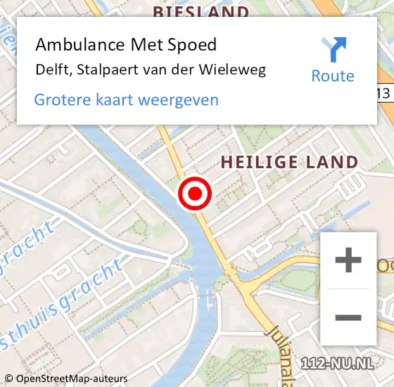 Locatie op kaart van de 112 melding: Ambulance Met Spoed Naar Delft, Stalpaert van der Wieleweg op 18 juni 2022 17:29
