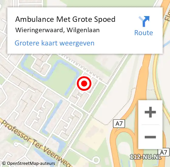 Locatie op kaart van de 112 melding: Ambulance Met Grote Spoed Naar Wieringerwaard, Wilgenlaan op 18 juni 2022 18:17