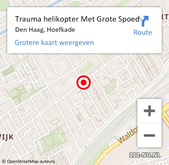 Locatie op kaart van de 112 melding: Trauma helikopter Met Grote Spoed Naar Den Haag, Hoefkade op 18 juni 2022 18:38