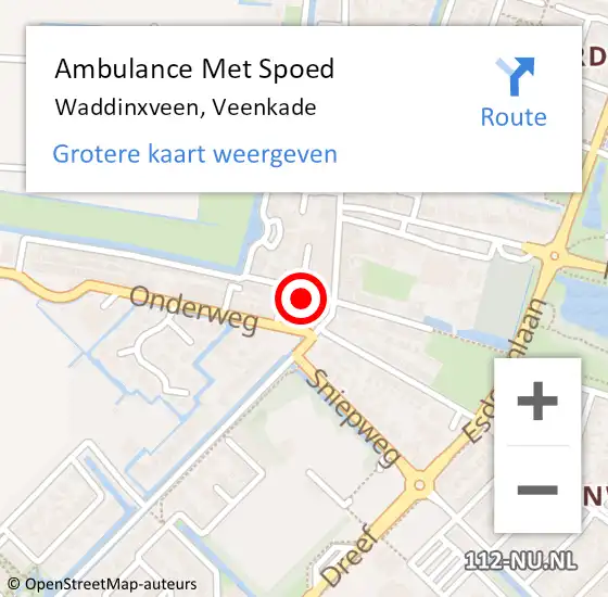 Locatie op kaart van de 112 melding: Ambulance Met Spoed Naar Waddinxveen, Veenkade op 18 juni 2022 18:46