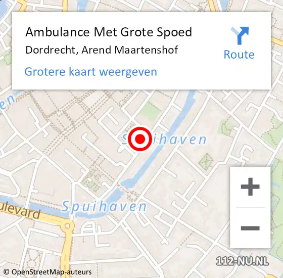 Locatie op kaart van de 112 melding: Ambulance Met Grote Spoed Naar Dordrecht, Arend Maartenshof op 18 juni 2022 19:20