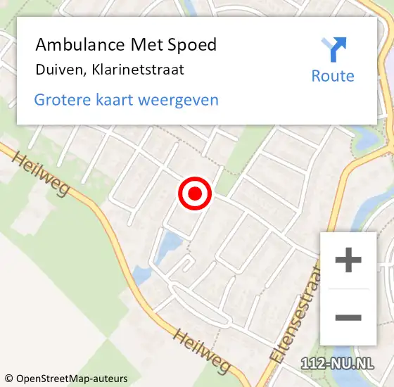 Locatie op kaart van de 112 melding: Ambulance Met Spoed Naar Duiven, Klarinetstraat op 18 juni 2022 19:31