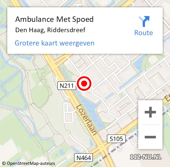 Locatie op kaart van de 112 melding: Ambulance Met Spoed Naar Den Haag, Riddersdreef op 18 juni 2022 19:47