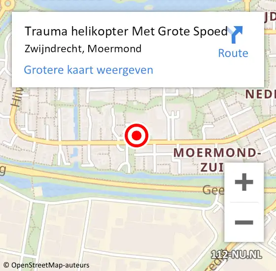 Locatie op kaart van de 112 melding: Trauma helikopter Met Grote Spoed Naar Zwijndrecht, Moermond op 18 juni 2022 19:51