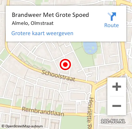 Locatie op kaart van de 112 melding: Brandweer Met Grote Spoed Naar Almelo, Olmstraat op 18 juni 2022 19:52