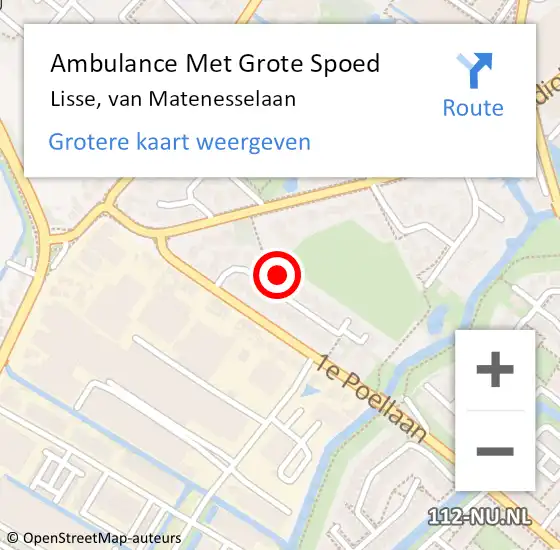 Locatie op kaart van de 112 melding: Ambulance Met Grote Spoed Naar Lisse, van Matenesselaan op 18 juni 2022 20:22