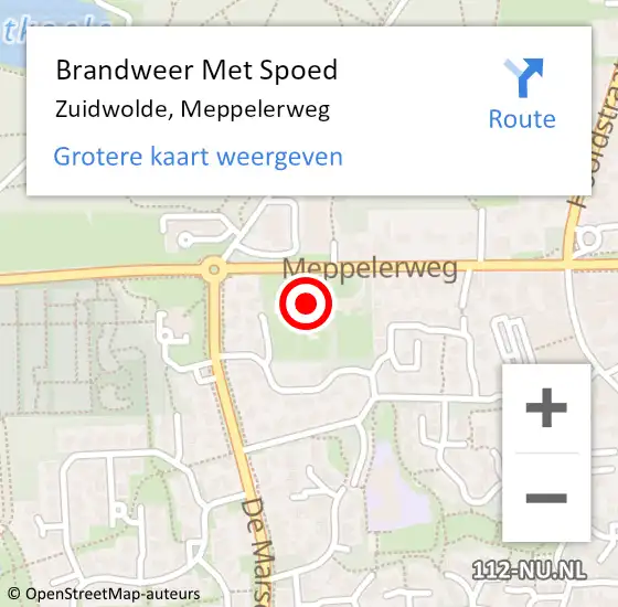 Locatie op kaart van de 112 melding: Brandweer Met Spoed Naar Zuidwolde, Meppelerweg op 18 juni 2022 20:23
