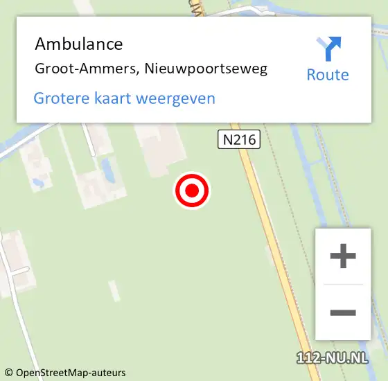 Locatie op kaart van de 112 melding: Ambulance Groot-Ammers, Nieuwpoortseweg op 18 juni 2022 20:29