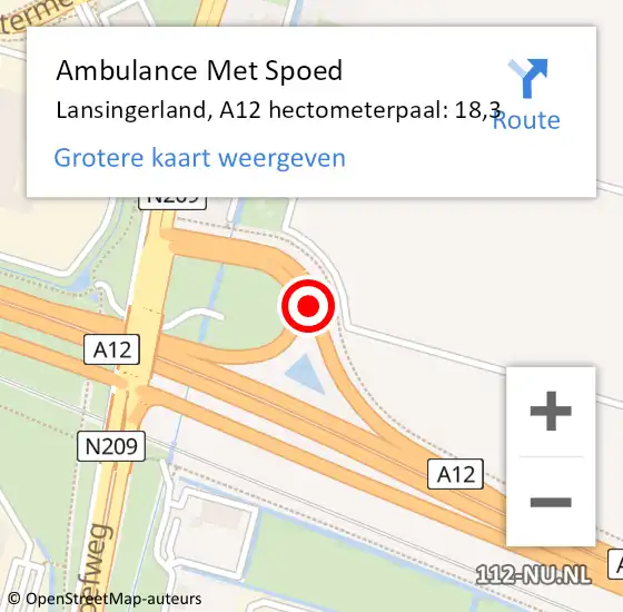 Locatie op kaart van de 112 melding: Ambulance Met Spoed Naar Lansingerland, A12 hectometerpaal: 18,3 op 18 juni 2022 20:30