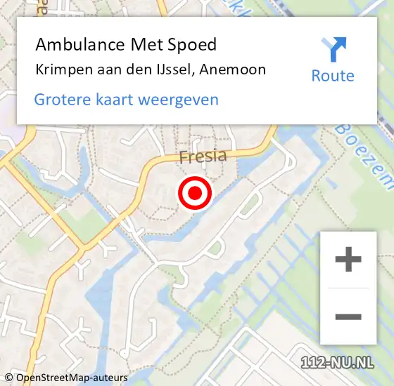 Locatie op kaart van de 112 melding: Ambulance Met Spoed Naar Krimpen aan den IJssel, Anemoon op 18 juni 2022 20:43