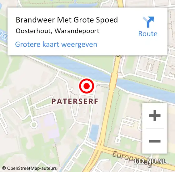 Locatie op kaart van de 112 melding: Brandweer Met Grote Spoed Naar Oosterhout, Warandepoort op 18 juni 2022 20:51