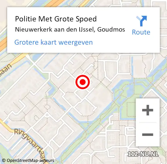 Locatie op kaart van de 112 melding: Politie Met Grote Spoed Naar Nieuwerkerk aan den IJssel, Goudmos op 18 juni 2022 21:29