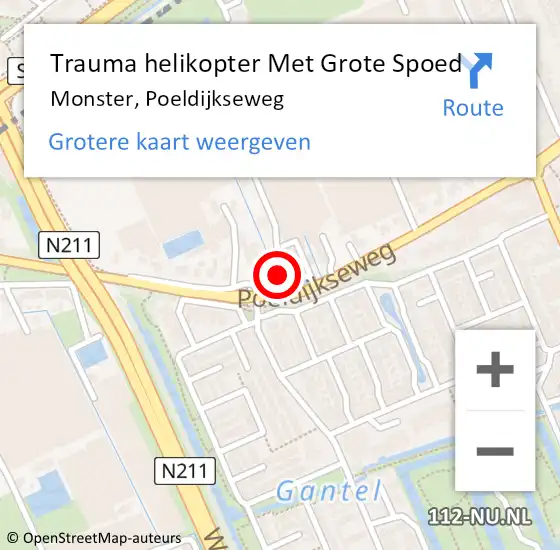 Locatie op kaart van de 112 melding: Trauma helikopter Met Grote Spoed Naar Monster, Poeldijkseweg op 18 juni 2022 21:33