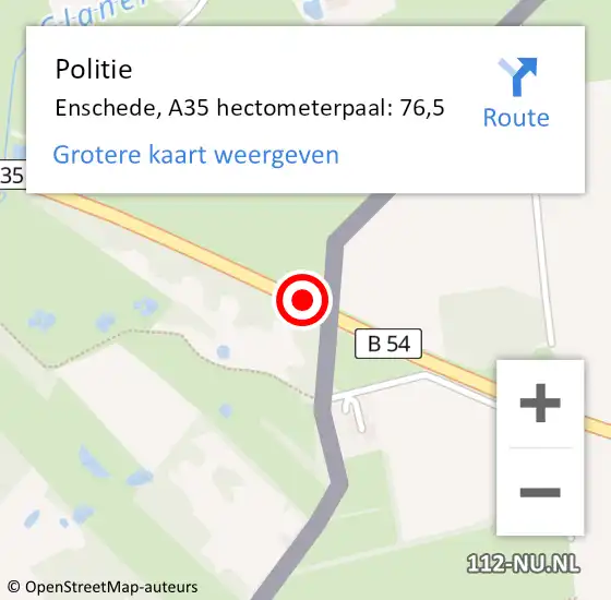 Locatie op kaart van de 112 melding: Politie Enschede, A35 hectometerpaal: 76,5 op 18 juni 2022 21:36