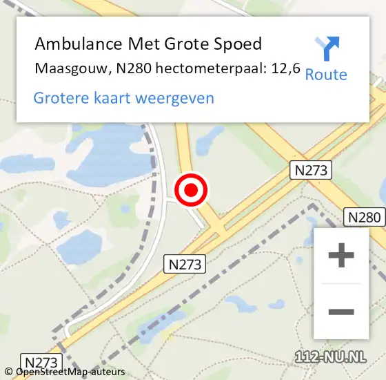 Locatie op kaart van de 112 melding: Ambulance Met Grote Spoed Naar Maasgouw, N280 hectometerpaal: 12,6 op 18 juni 2022 22:15