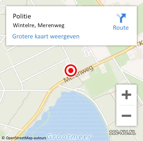 Locatie op kaart van de 112 melding: Politie Wintelre, Merenweg op 18 juni 2022 22:39