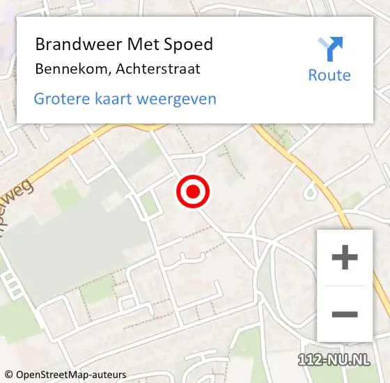 Locatie op kaart van de 112 melding: Brandweer Met Spoed Naar Bennekom, Achterstraat op 18 juni 2022 22:54