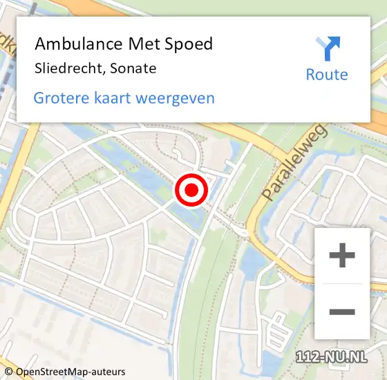 Locatie op kaart van de 112 melding: Ambulance Met Spoed Naar Sliedrecht, Sonate op 18 juni 2022 23:04