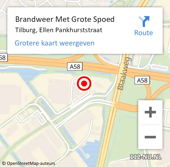 Locatie op kaart van de 112 melding: Brandweer Met Grote Spoed Naar Tilburg, Ellen Pankhurststraat op 18 juni 2022 23:21