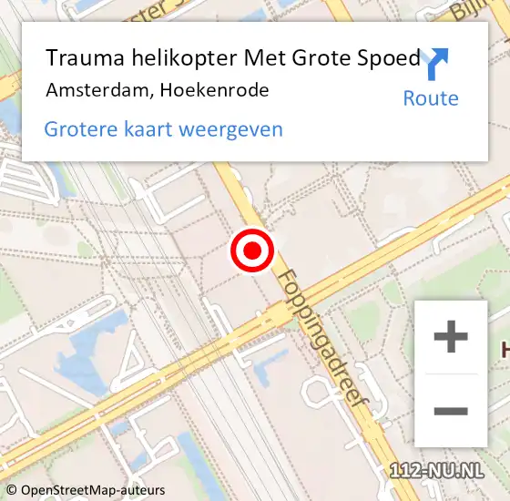 Locatie op kaart van de 112 melding: Trauma helikopter Met Grote Spoed Naar Amsterdam-Zuidoost, Hoekenrode op 18 juni 2022 23:38