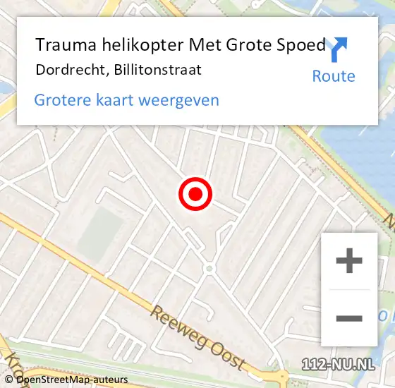 Locatie op kaart van de 112 melding: Trauma helikopter Met Grote Spoed Naar Dordrecht, Billitonstraat op 18 juni 2022 23:51