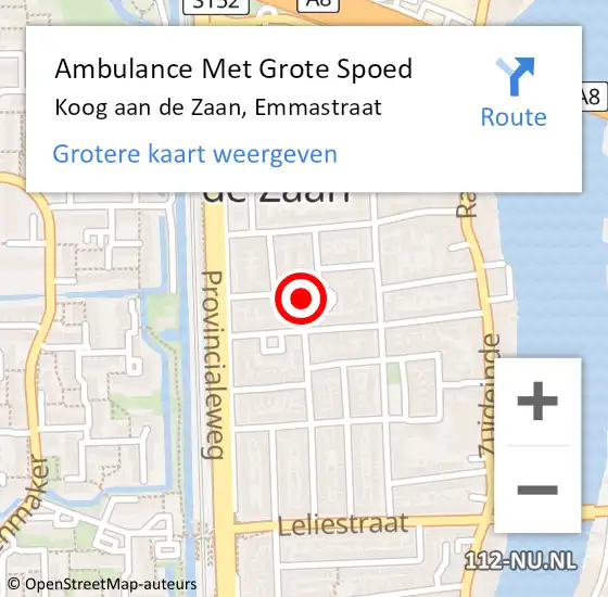 Locatie op kaart van de 112 melding: Ambulance Met Grote Spoed Naar Koog aan de Zaan, Emmastraat op 19 juni 2022 00:11