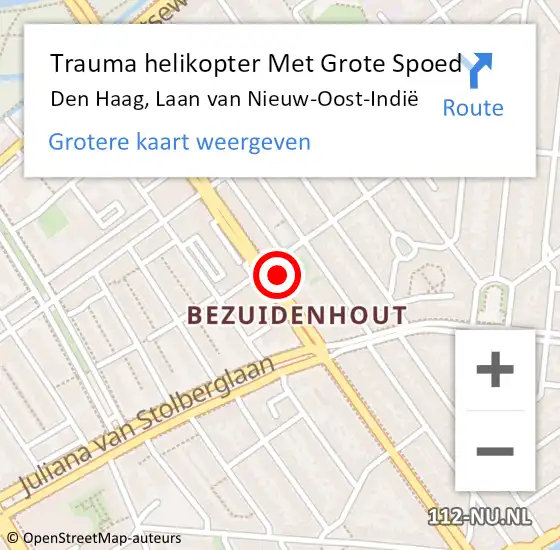 Locatie op kaart van de 112 melding: Trauma helikopter Met Grote Spoed Naar Den Haag, Laan van Nieuw-Oost-Indië op 19 juni 2022 00:13