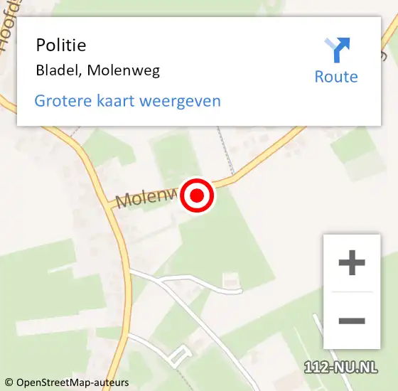 Locatie op kaart van de 112 melding: Politie Bladel, Molenweg op 19 juni 2022 00:16