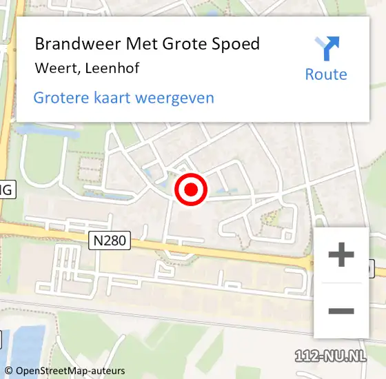 Locatie op kaart van de 112 melding: Brandweer Met Grote Spoed Naar Weert, Leenhof op 19 juni 2022 00:31