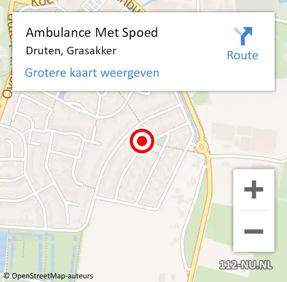 Locatie op kaart van de 112 melding: Ambulance Met Spoed Naar Druten, Grasakker op 19 juni 2022 00:39