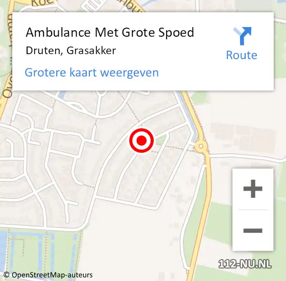 Locatie op kaart van de 112 melding: Ambulance Met Grote Spoed Naar Druten, Grasakker op 19 juni 2022 00:41