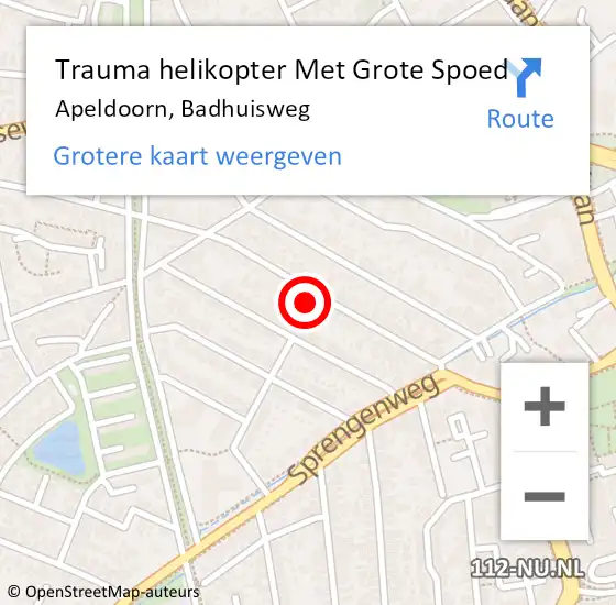 Locatie op kaart van de 112 melding: Trauma helikopter Met Grote Spoed Naar Apeldoorn, Badhuisweg op 19 juni 2022 01:09