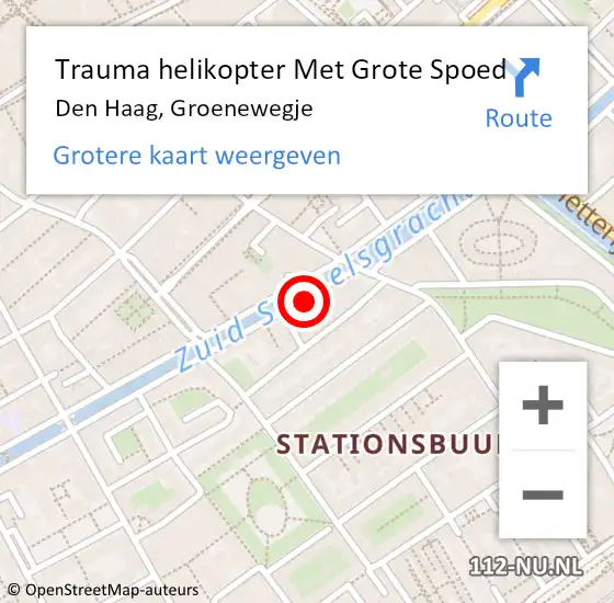 Locatie op kaart van de 112 melding: Trauma helikopter Met Grote Spoed Naar Den Haag, Groenewegje op 19 juni 2022 01:28